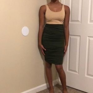 Cream and olive green midi dress